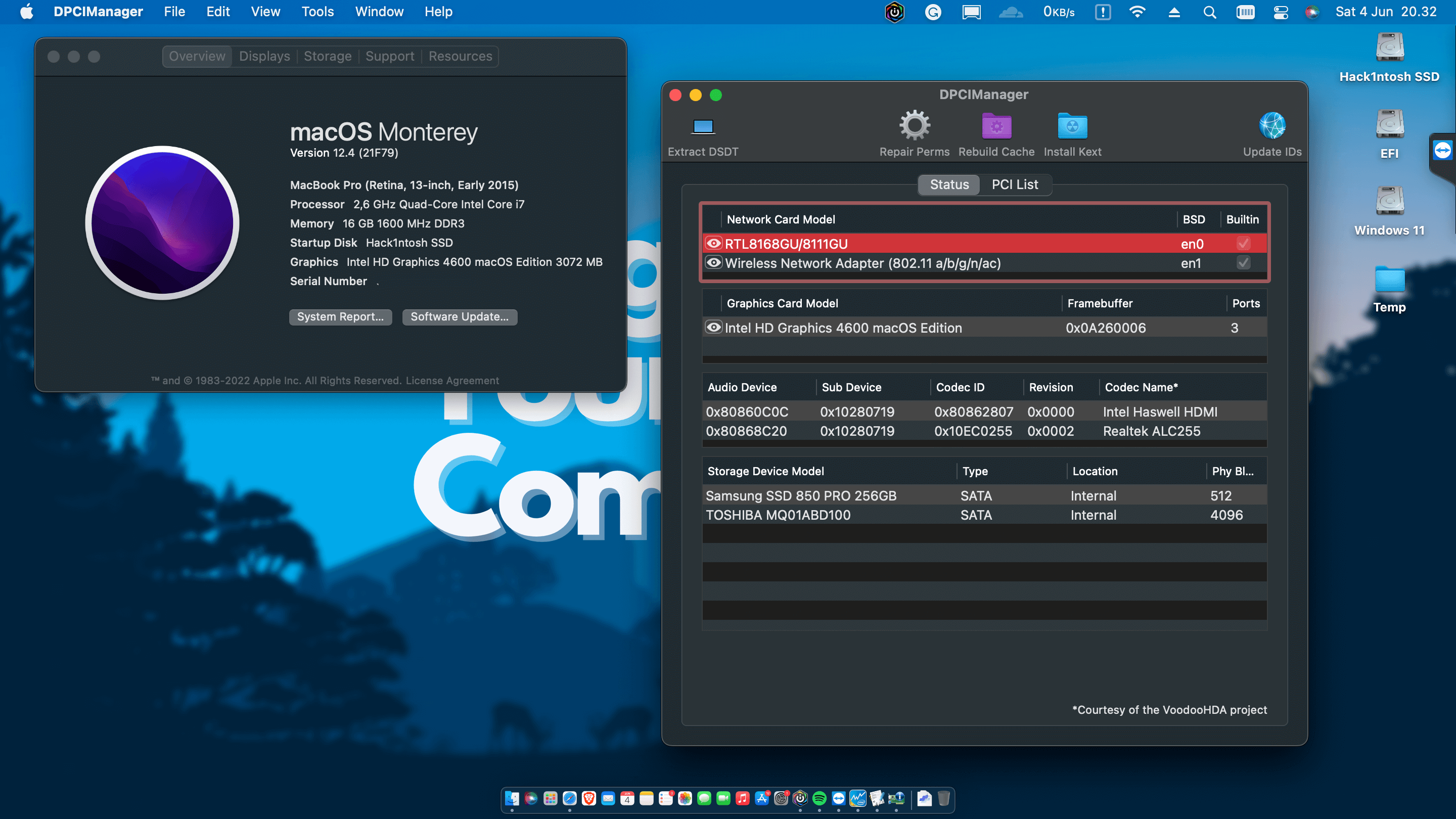 Success Hackintosh macOS Monterey 12.4 Build 21F79 in Dell Inspiron 14 7447 Pandora